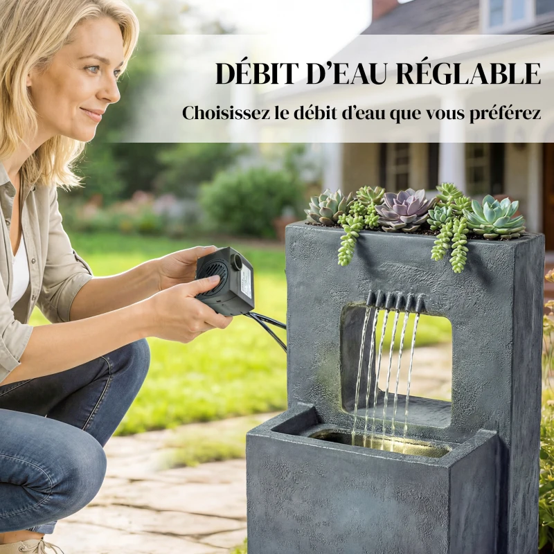Outsunny Fontaine de jardin extérieure cascade 2 niveaux fontaine eau avec jardinière et mur d'eau 45 x 31,5 x 58,5 cm gris foncé