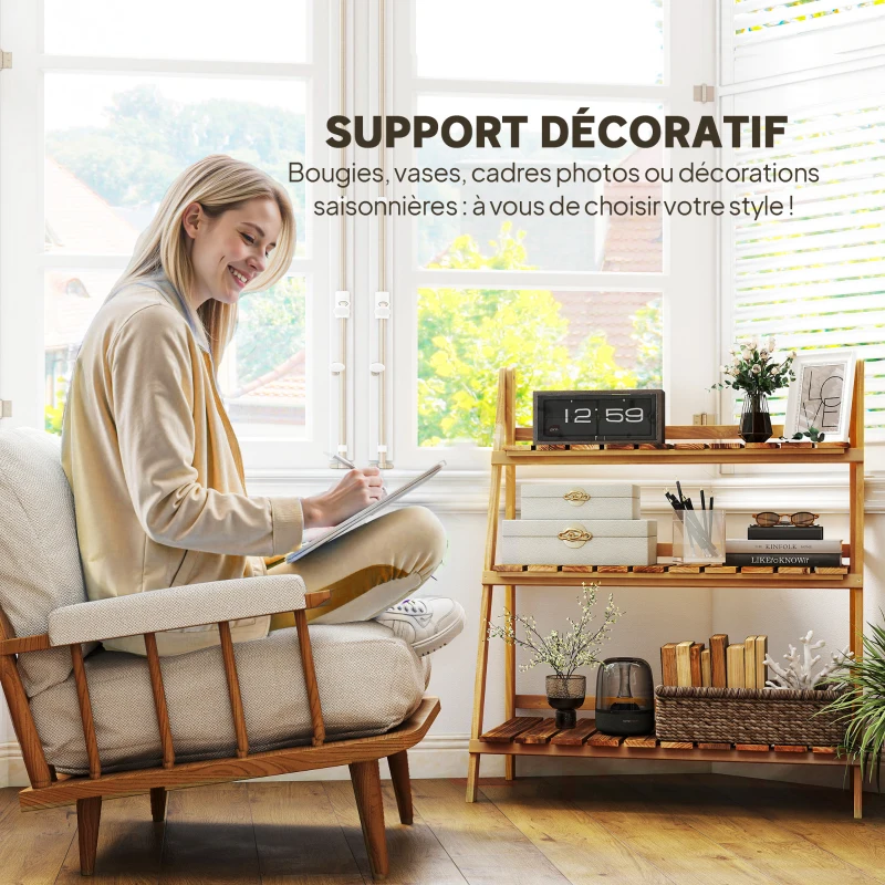 Outsunny Étagère à plantes en bois forme pyramidale échelle pliante avec 3 étagères 80 x 37 x 93 cm marron