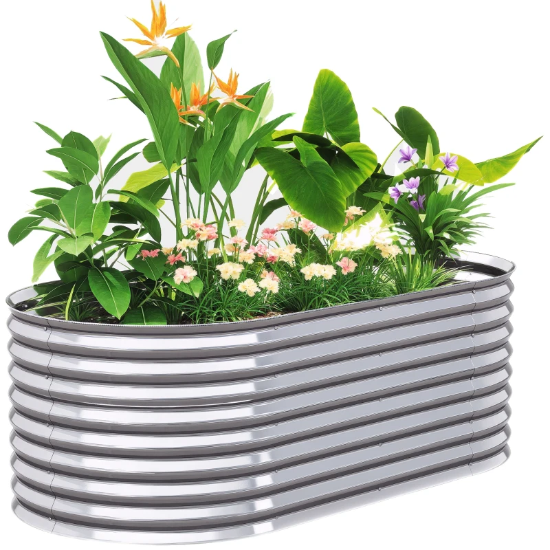 Outsunny Carré potager de jardin potager surélevé, résistant à la rouille en acier galvanisé 160 x 80 x 56 cm argent