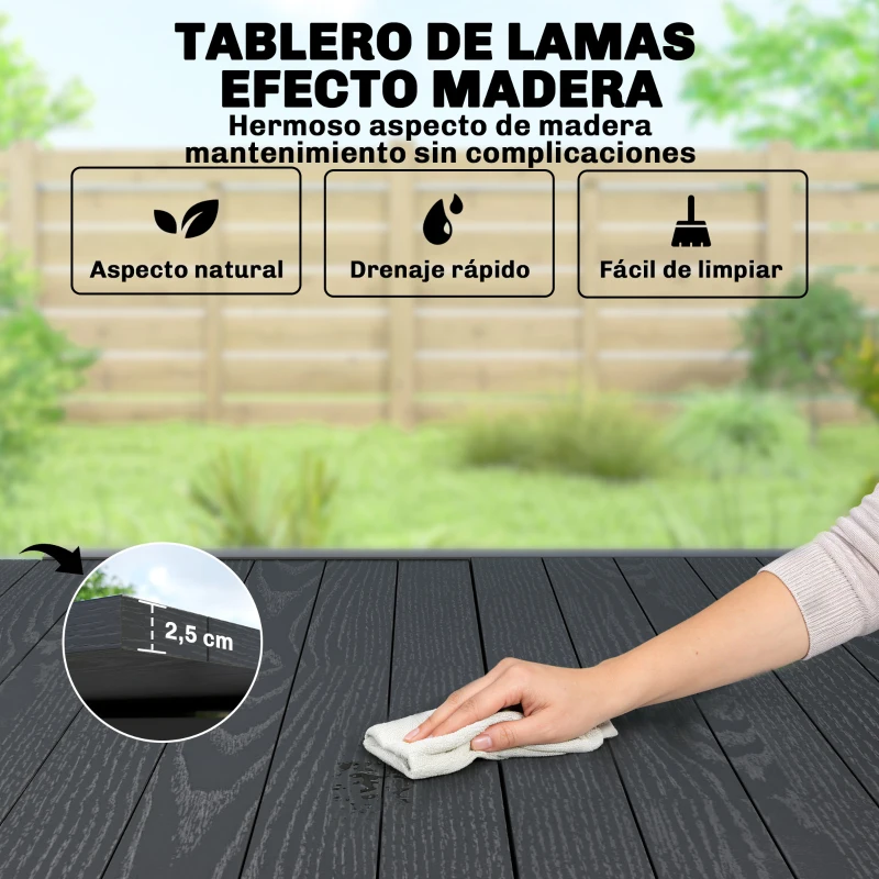 Outsunny Mesa de Comedor Exterior Extensible 80/160 cm para 4-6 Personas de Aluminio con Tapa de Listones Efecto Madera Negro