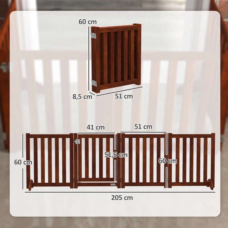 PawHut Sicherheitsgitter für Hunde für Treppen und Türen, faltbares Design mit Standfuß, 205x30x60 cm, Braun