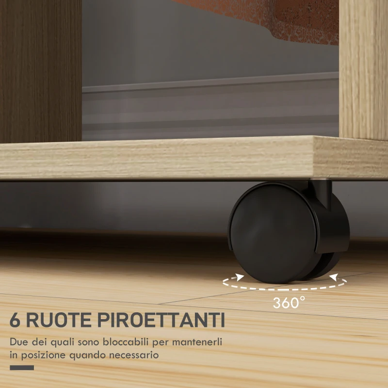 HOMCOM Armadio Guardaroba a Rotelle con 2 Barre e 3 Ripiani Aperti, in Legno e Alluminio, 120x40x128 cm, Color Legno