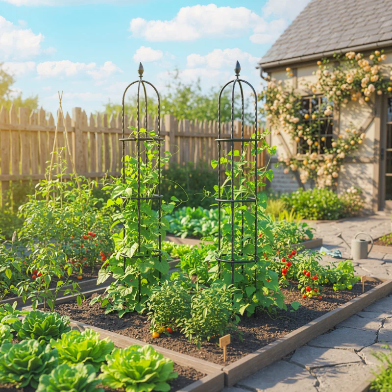Outsunny Conjunto de 2 Obeliscos de Jardim em Aço 1,74 m Treliças para Plantas Trepadeiras Rosas para Exterior Pátio Preto
