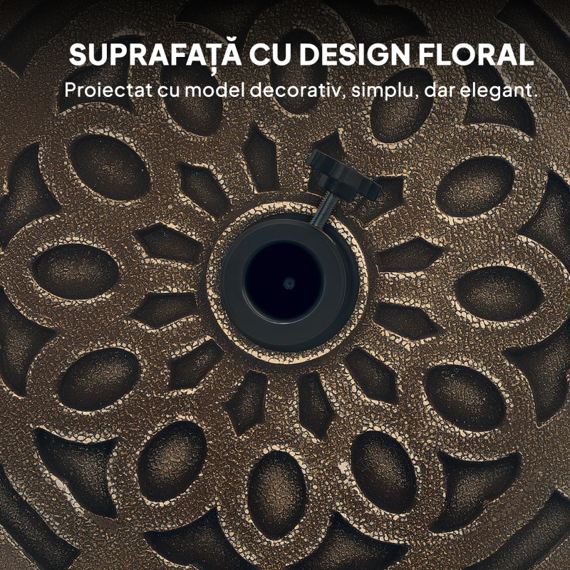 Outsunny Bază Rotundă pentru Umbrelă de Grădină cu Roți, Bază pentru Umbrelă din Rășină de 21 kg, Suport Robust pentru Stâlpi de 32mm/38mm/48mm pentru Exterior, Margine Piscină, Bronz