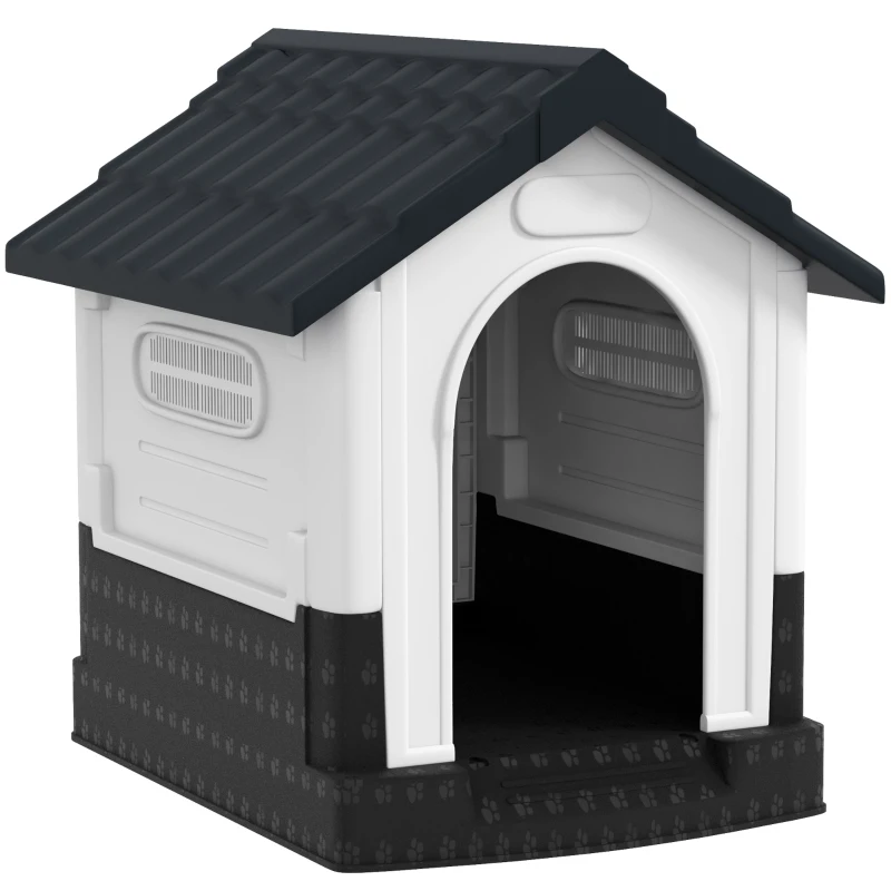 PawHut Caseta para Perros Mini para Exterior de Plástico con 3 Ventanas Base Elevada Techo Inclinado 64,5x57x66 cm Gris Oscuro