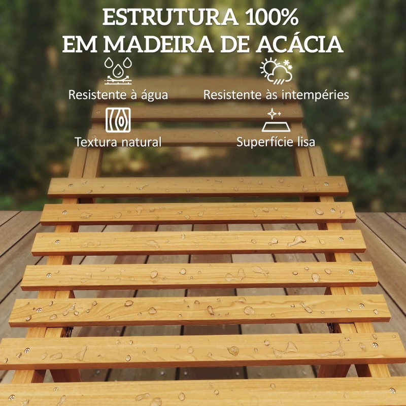 Outsunny Espreguiçadeira Dobrável de Madeira de Acácia com Almofada e Pega de Transporte para Jardim e Terraço 183x54x63 cm Bege