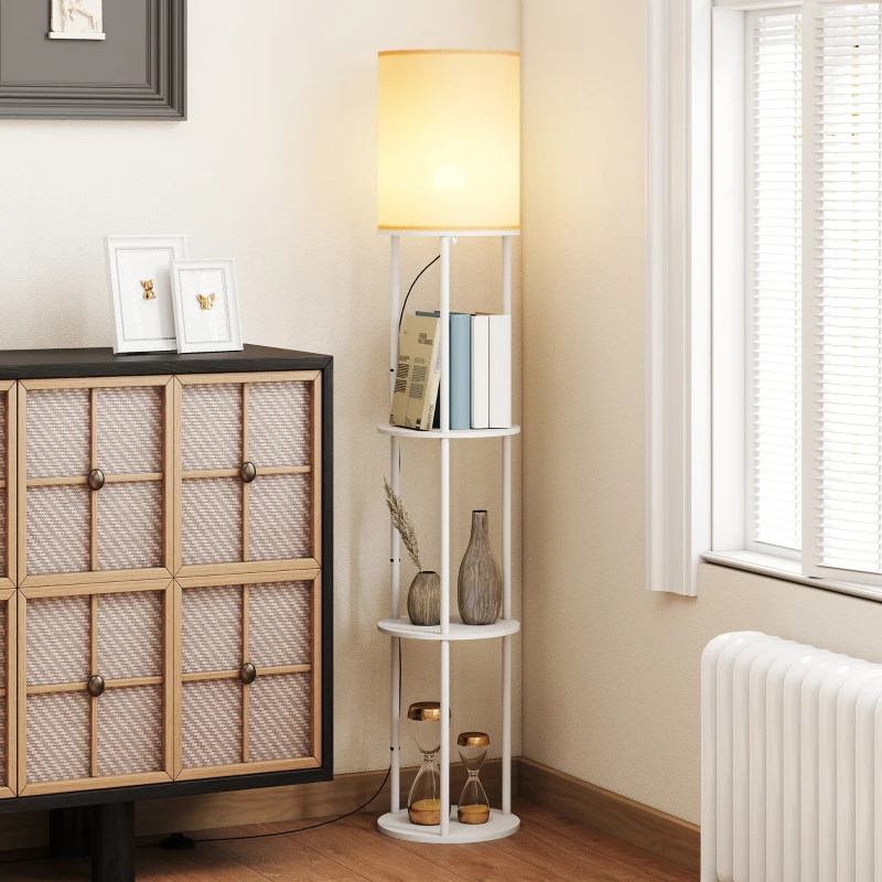 HOMCOM Lampadaire avec étagères 3 températures de couleur télécommande pour salon chambre bureau blanc