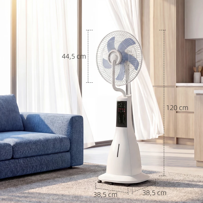 HOMCOM Stehventilator mit Wassernebel, 75° Oszillation, 3 Geschwindigkeiten, 3 Modi, Weiß