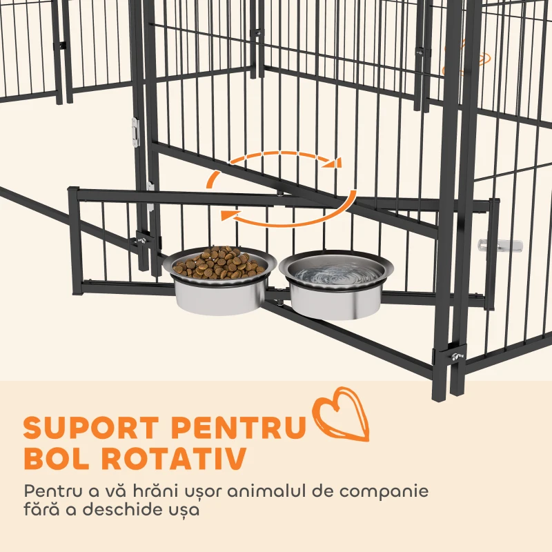 PawHut Țarc pentru câini din metal și material Oxford cu ușiță pentru boluri, 211x141x151 cm, negru și maro