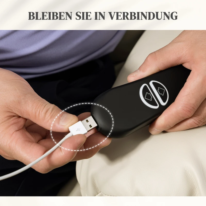 HOMCOM Elektrische Relaxstoel met Opsta-hulp, Massage, Verwarming, USB-aansluiting, PU-leer, Crème