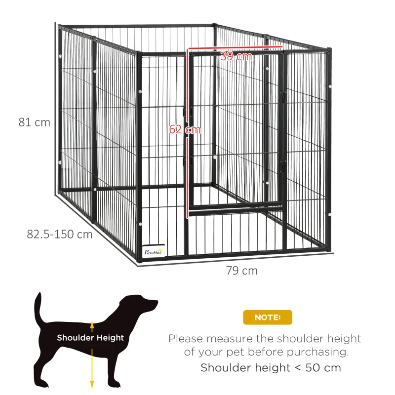 PawHut Parc pentru câini cu 6 panouri Reglabil Gard metalic pentru animale de companie cu cadru din oțel 82,5-150x79x81 cm Negru