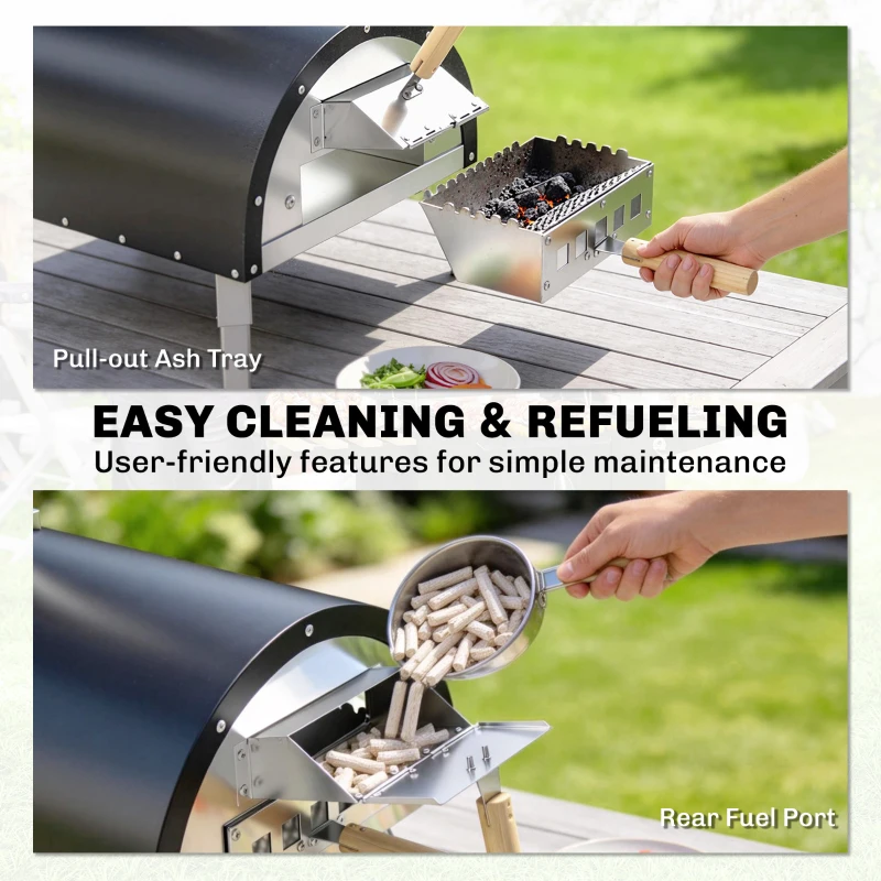 Outsunny Outdoor Pizza Oven Foldable Legs Pellet Wood Fired Pizza Maker w/ 12" Rotating Stone and Peel