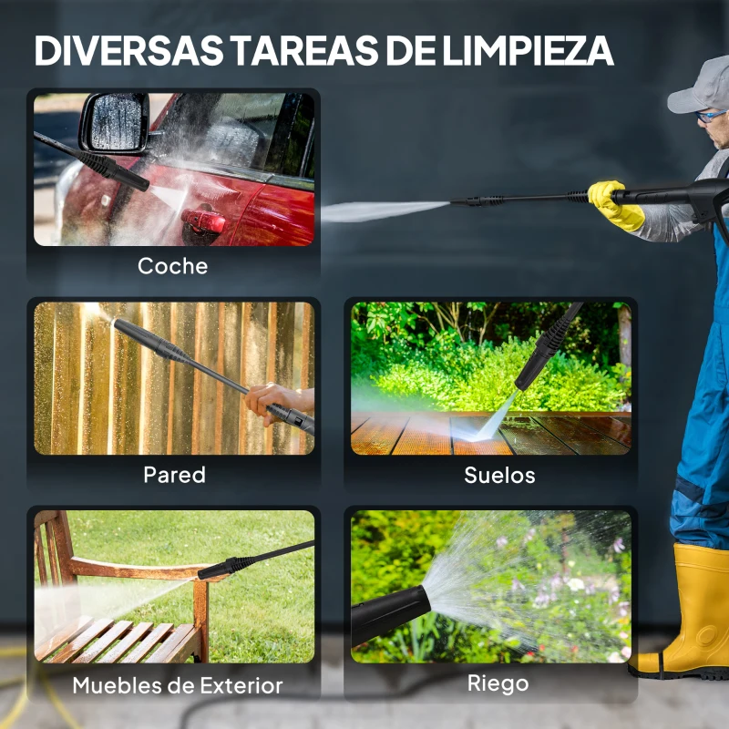 Outsunny Hochdruckreiniger 1800 W mit Zubehör, einstellbarem Winkel und automatischer Abschaltung 30x27,5x76 cm Rot und Schwarz