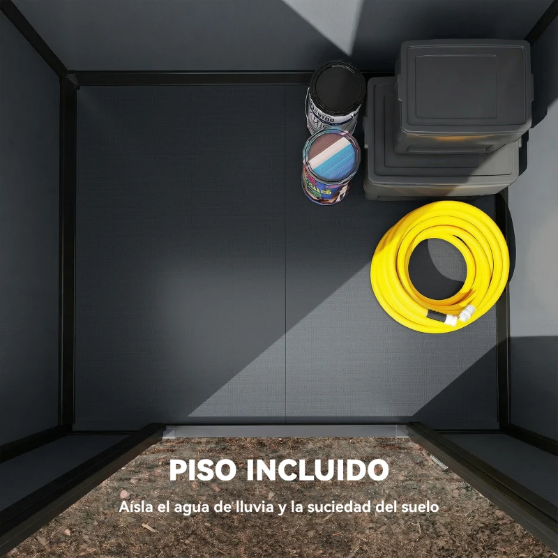 Outsunny Cobertizo de Jardín Exterior 1,09 m² 128x104x196 cm con Suelo Puerta con Cerradura Ventana y Ventilación Gris Oscuro