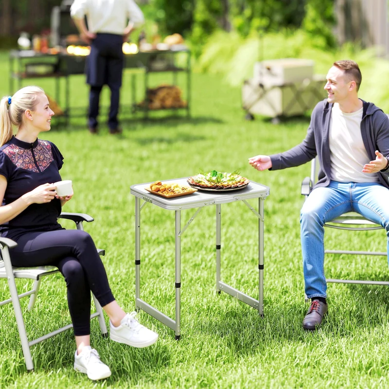 Outsunny Table Pliante Table de Camping Table de Jardin Hauteur réglable Aluminium MDF Blanc