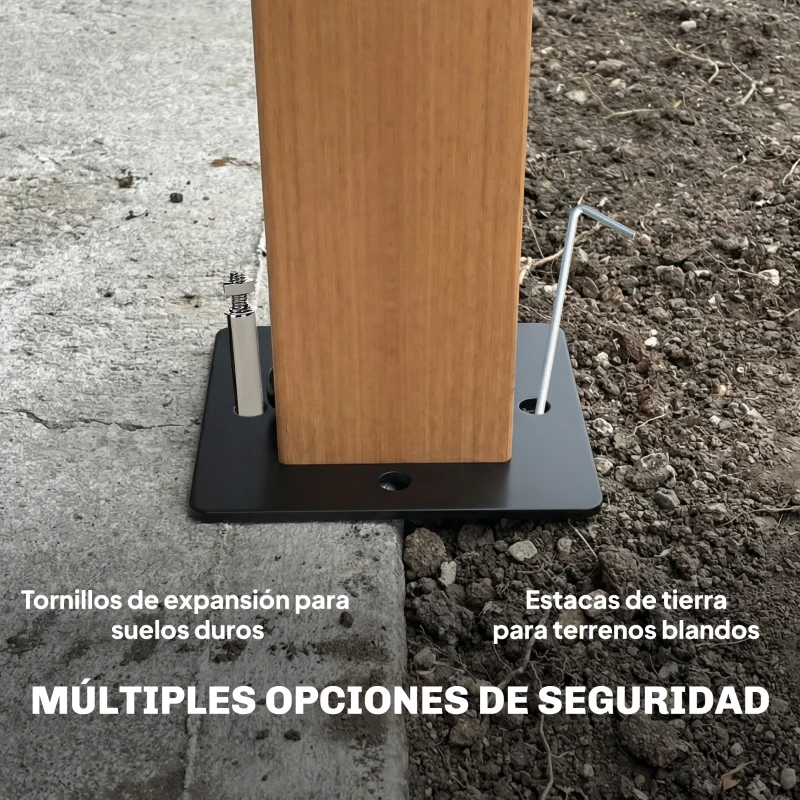 Outsunny Carpa para Jardín con Techo Doble Cenador con Paredes de Malla UPF50+ para Exterior Terraza 360x300x275 cm Crema y Teca