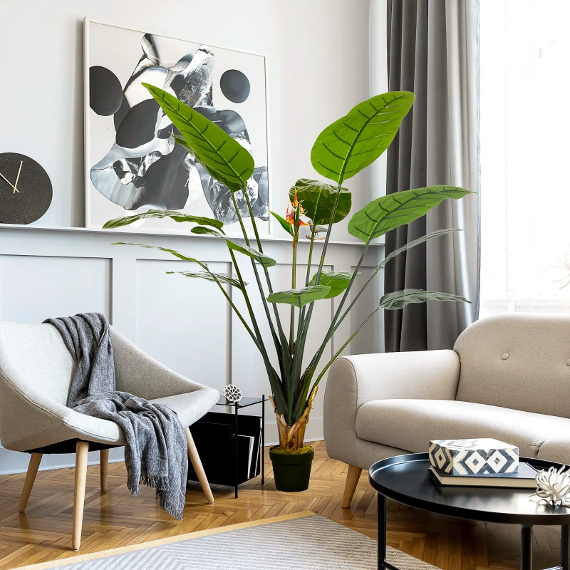 HOMCOM Plante artificielle oiseau de paradis Strelitzia hauteur 1,80 m 13 feuilles et 2 fleurs grand réalisme pot Inclus