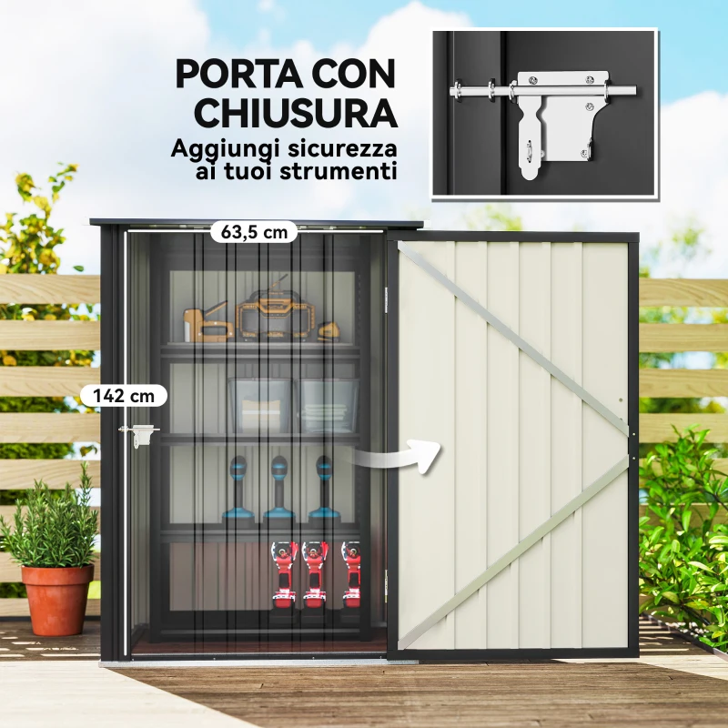 Outsunny Casetta da Giardino Porta Attrezzi in Acciaio Galvanizzato con Porta, 100x104x160 cm, Grigio Scuro