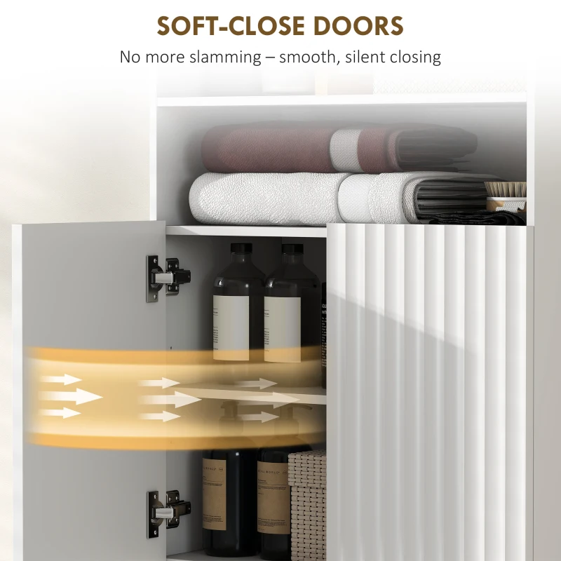 HOMCOM Szafka Łazienkowa, Komoda do Pomieszczeń, Drzwi Soft-Close, 2 Otwarte Regały, MDF, Biała