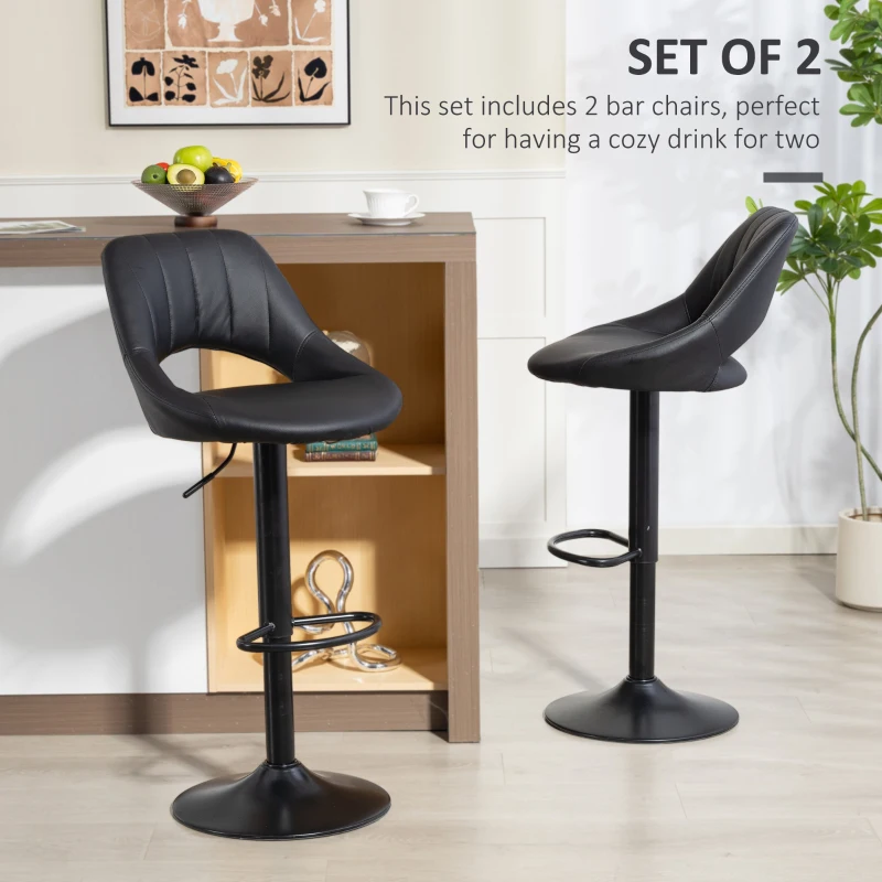 HOMCOM Set of Two Faux Leather Bar Stools - Black