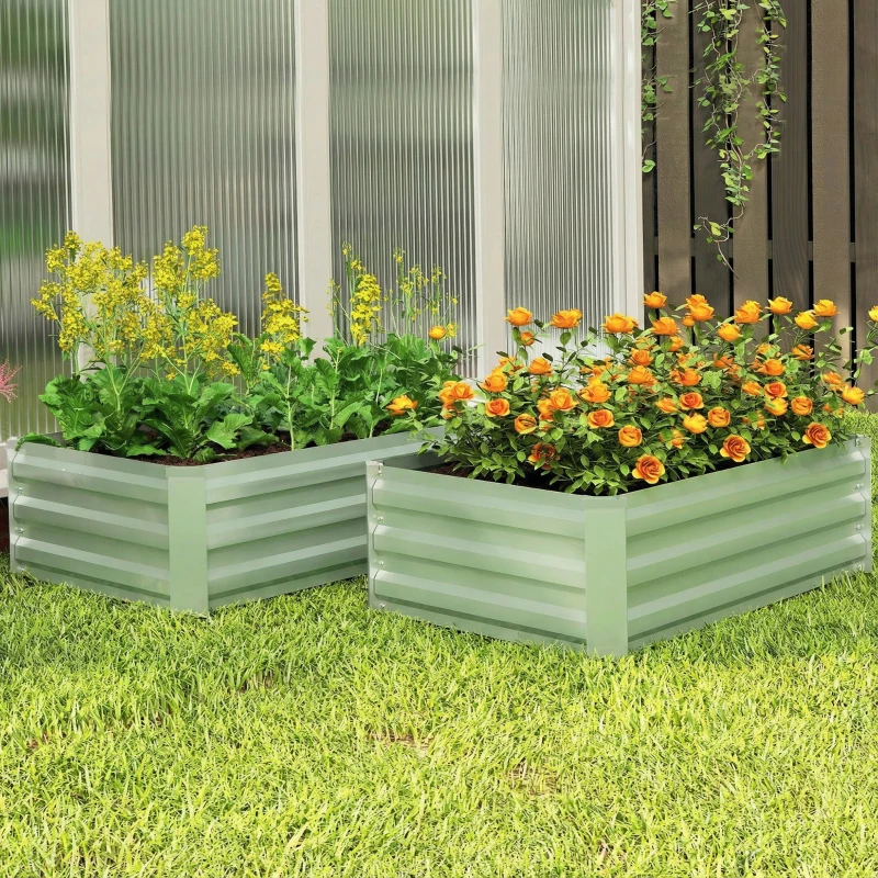 Outsunny Set of Two 100 x 60cm Steel Planter Boxes - Light Green