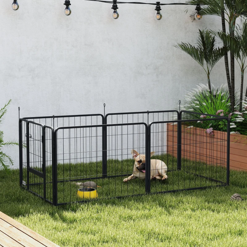 PawHut Parque para Perros de 6 Paneles de 60 cm de Altura con Puerta para Interior y Exterior Negro