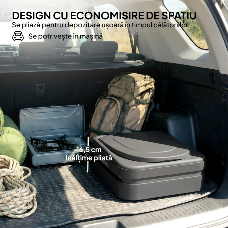 Outsunny WC Portabil pentru Camping cu 12 Pachete Coagulante și 12 Pungi de Eliminare, 42x46x43,5 cm, Gri și Negru