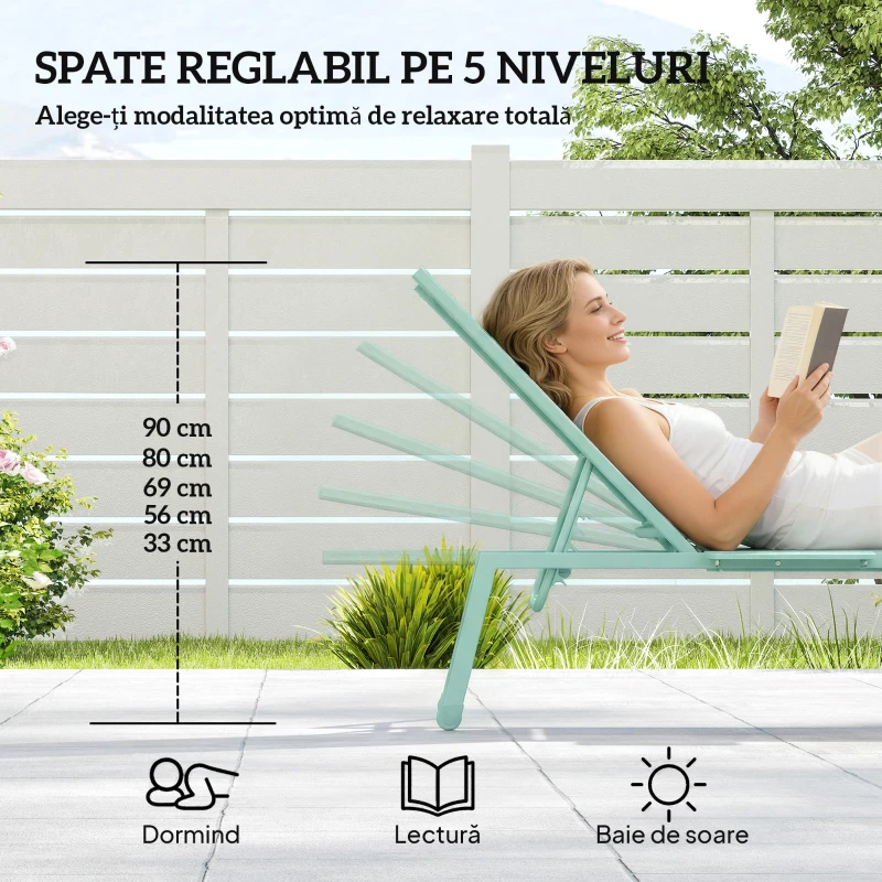 Outsunny Set 2 Șezlonguri cu Măsuță, Șezlonguri Grădină cu Spătar Reglabil.