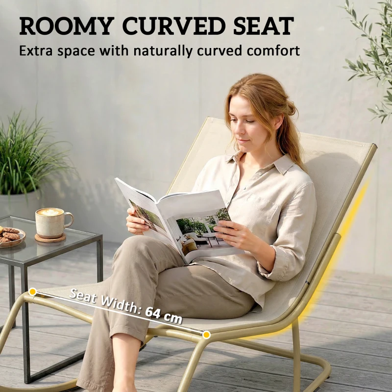 Outsunny Șezlong Balansoar Exterior, Șezut 63 cm, Pernă inclusă, Culoare Bej.