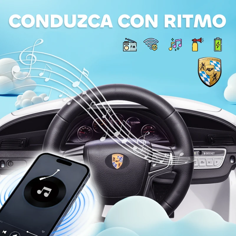AIYAPLAY Coche Eléctrico para Niños con Licencia RUF CTR 3 Clubsport Mando a Distancia Motor Doble Ruedas Auxiliares Blanco