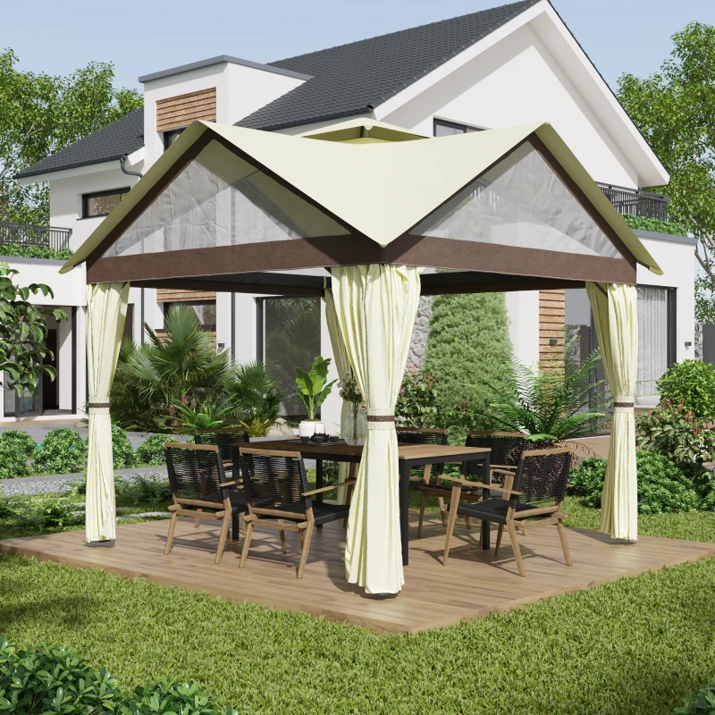 Outsunny Tonnelle de jardin tonnelle barnum double toit avec parois latérales amovibles cadre en acier 3,5 m x 3,5 m beige