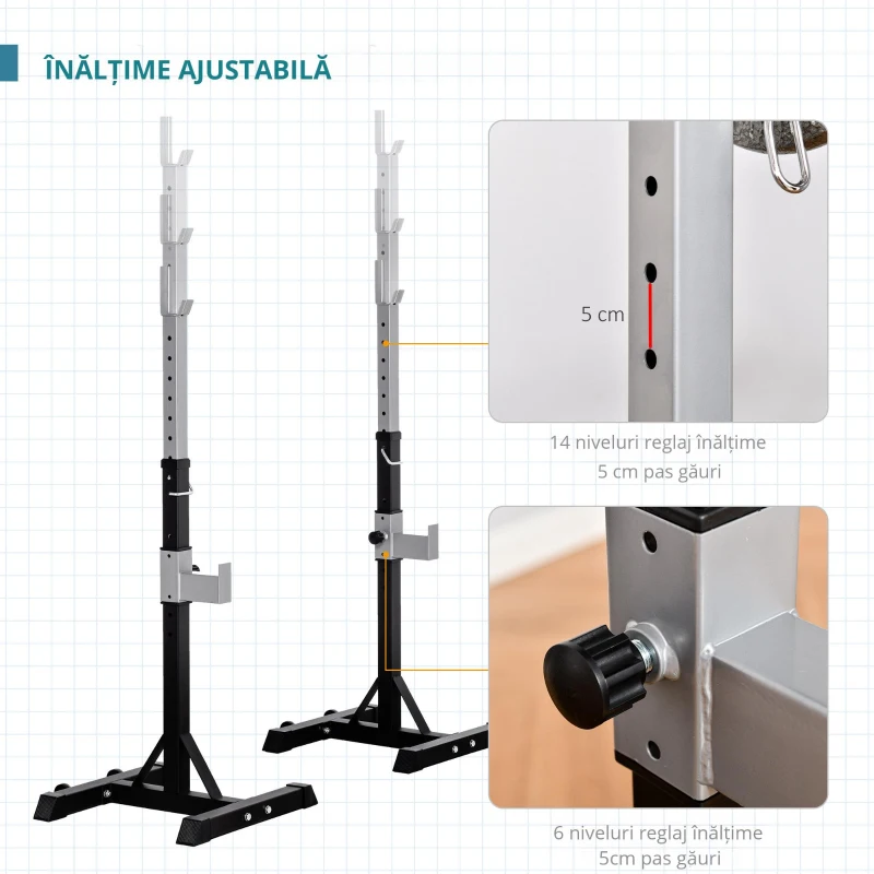 Homcom Suport Haltere – 2 Rack-uri Otel Reglabil cu Carlige