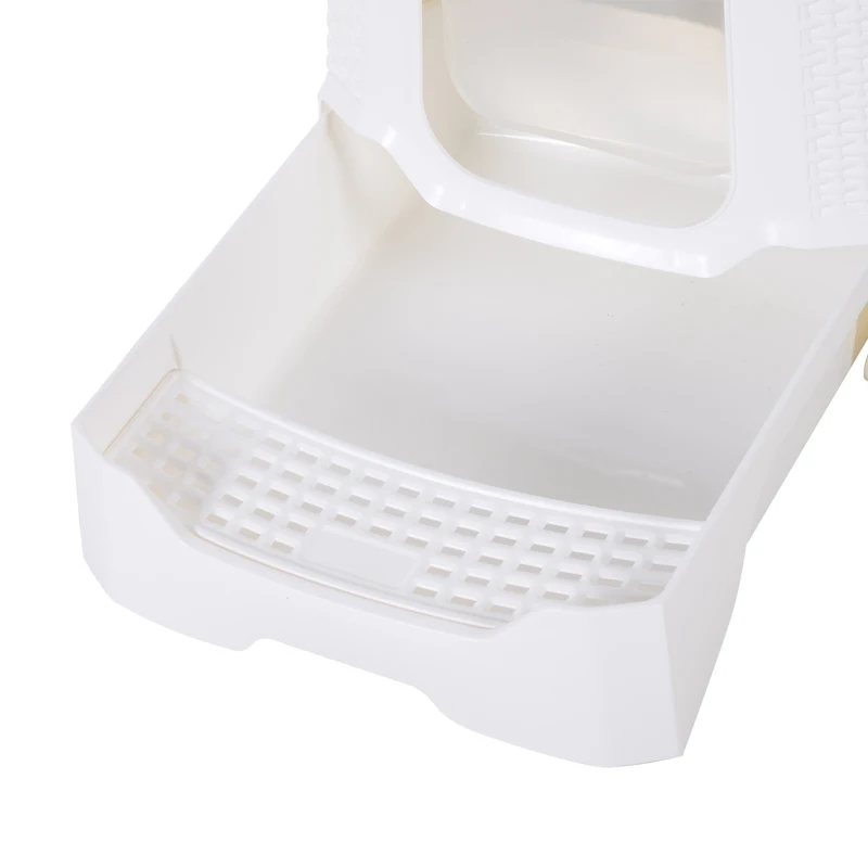 PawHut Maison de toilette pour chat tiroir à litière coulissant porte battante filtre odeur + pelle fournis 54L x 42l x 41H cm blanc
