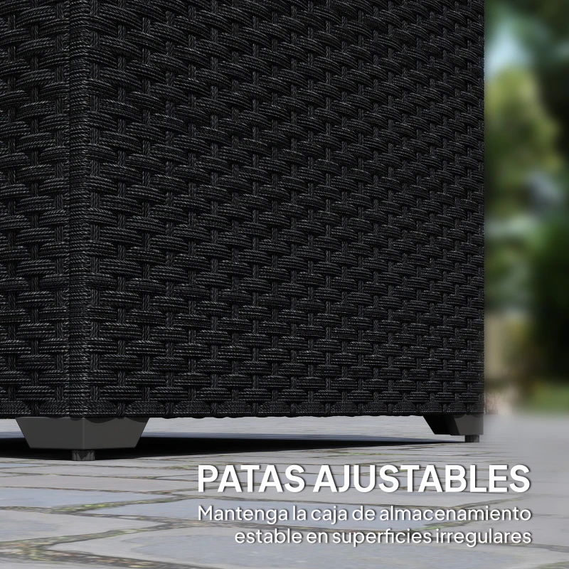 Outsunny Baúl de Almacenaje Exterior de Ratán de 253L con Varilla Hidráulica Forro con Cremallera y Marco de Acero Negro