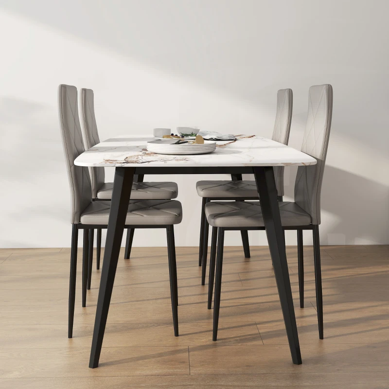 HOMCOM Set di 4 Sedie da Pranzo con Schienale Alto in Finta Pelle e Acciaio, 41x50x97cm, Grigio