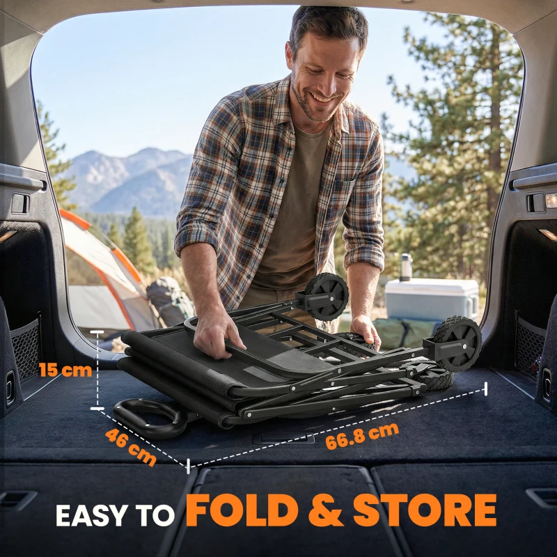 Outsunny Bolderkar Opvouwbare Transportkar met Verstelbare Handgreephoogte tot 68 kg Draagcapaciteit voor Sport Winkelen Camping Zwart