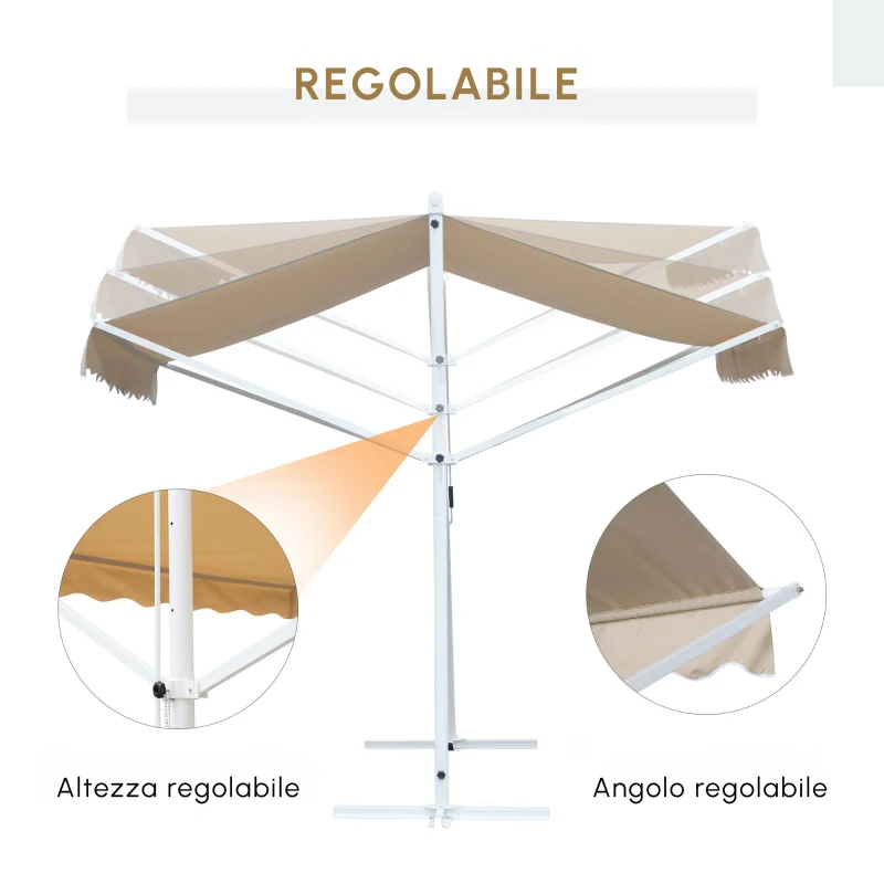 Outsunny Tenda Parasole a Doppia Pendenza 3 x 3 m, Retrattile Manualmente, Inclinazione Regolabile, Anti-UV, in Acciaio e Poliestere Impermeabile, Beige