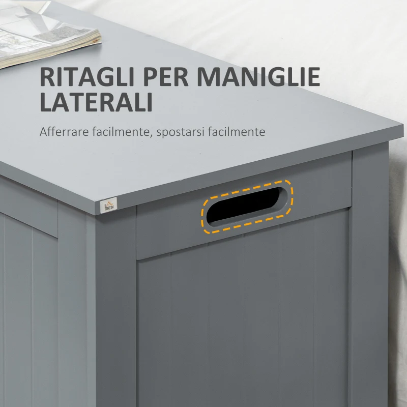 HOMCOM Baule Portaoggetti con Cerniere di Sicurezza, Cassapanca in Legno, Baule Porta Giocattoli, Coperchio Ribaltabile, Grigio
