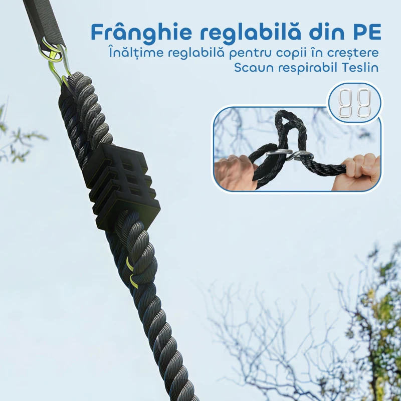 AIYAPLAY Leagăn de Copac, Leagăn Tip Cuib pentru Copii Ø120 cm cu Frânghii Reglabile și Curele, Joc de Exterior pentru Copii 3-8 Ani, Capacitate 300 kg, Multicolor