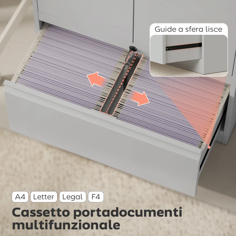 HOMCOM Mobile da Ufficio in Acciaio con Ripiano Interno Regolabile e Cassetto, 80x40x130 cm, Bianco