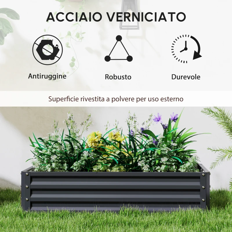 Outsunny Set da 2 aiuole rialzate da giardino lamiera ondulata 120 x 60 x 30,5 cm grigio