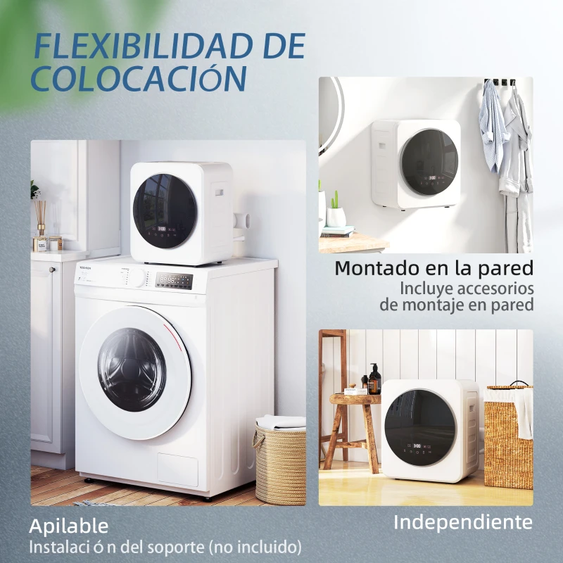 HOMCOM Secadora de Evacuación de 4kg 800W con Función Esterilizar Temporizador Pantalla LED Táctil Tambor Inox Blanco