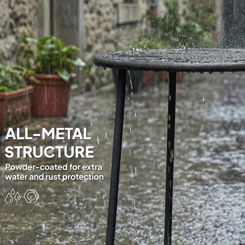 Outsunny Okrągły stolik zewnętrzny 50 cm, Metalowy stolik kawowy do ogrodu z podstawą w kształcie X i antypoślizgowymi nóżkami, Czarny