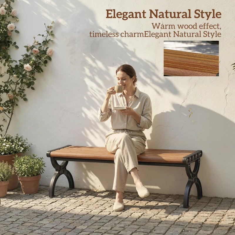 Outsunny Ławka ogrodowa 2-osobowa, ławka z metalową ramą i siedziskiem z listew, meble na taras i do ogrodu