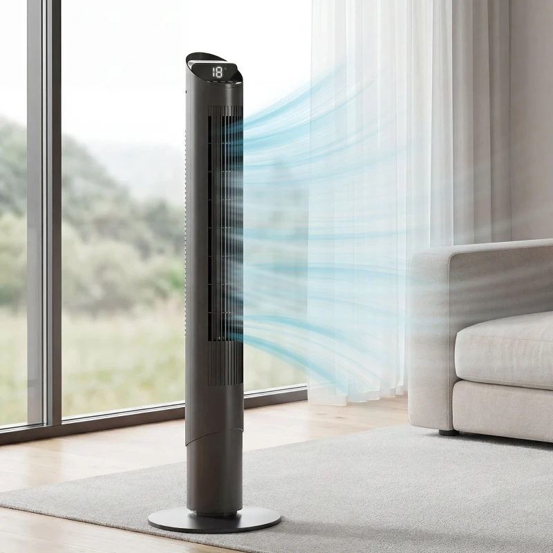 HOMCOM Ventilatore a Torre Alto 116 cm, Controllo Wi-fi con APP e Telecomando, Oscillazione e Timer, Nero