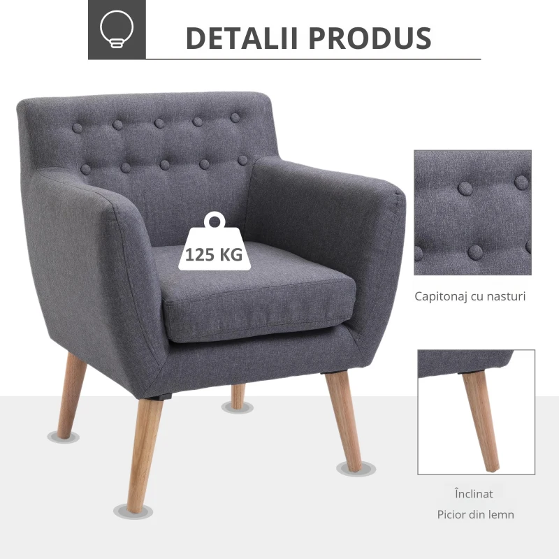 HOMCOM Scaun Fotoliu de Design Dormitor Salon Moderna Gri