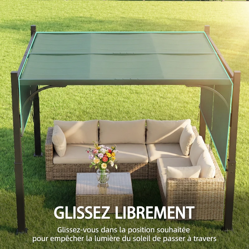 Outsunny Pergola de jardin 3 x 3 m tonnelle de jardin avec Auvent coulissant, structure métallique, pour extérieur, Gris Foncé