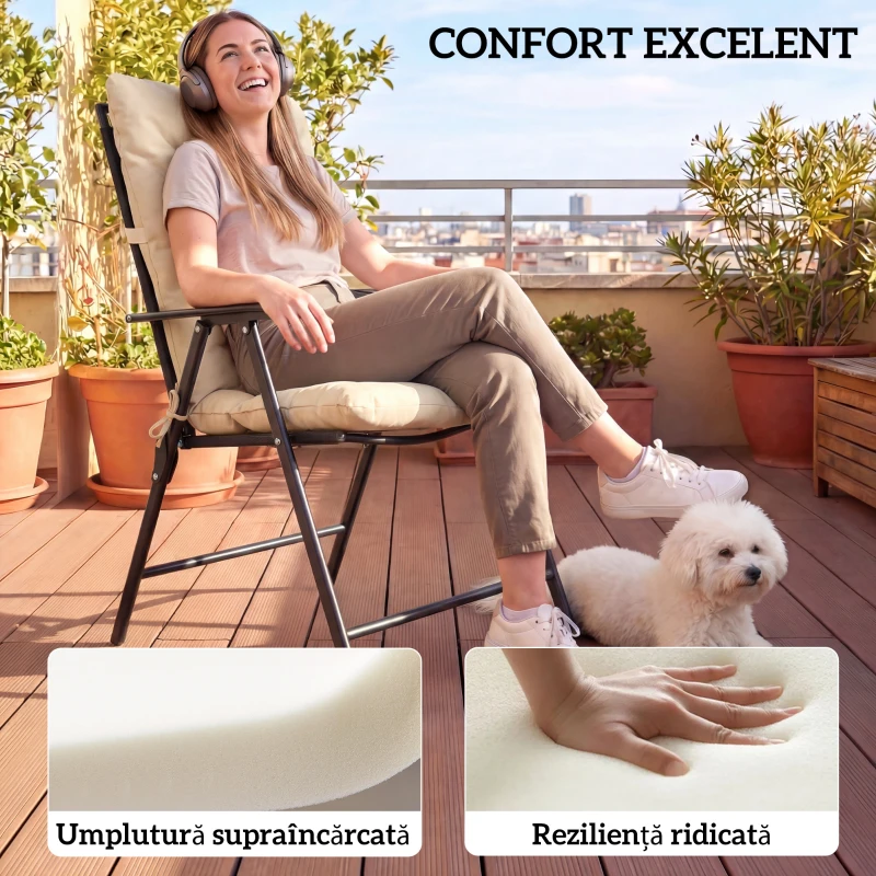 Outsunny Set 2 Perne pentru Scaune de Exterior cu Curele de Fixare, Perne Imbottite din Poliester și Bumbac, pentru Șezlonguri, Fotolii, 50x120x8 cm, Bej