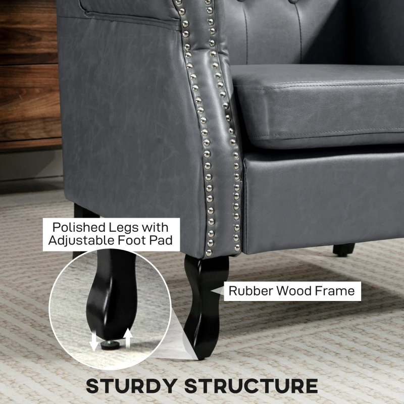 HOMCOM Wingback Accent Chair Tufted Chesterfield-style Armchair with Nail Head Trim for Living Room Bedroom Grey