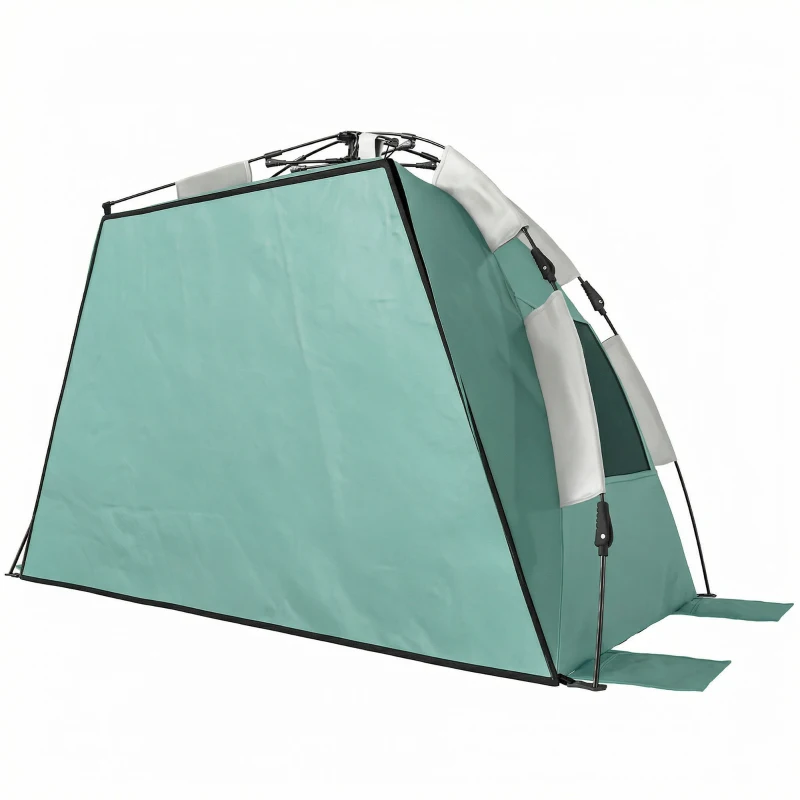 Outsunny 2-3 Person Pop Up Beach Tent, UPF15+ Sun Shelter with Extended Floor, Sandbags, Mesh Windows and Carry Bag, Green